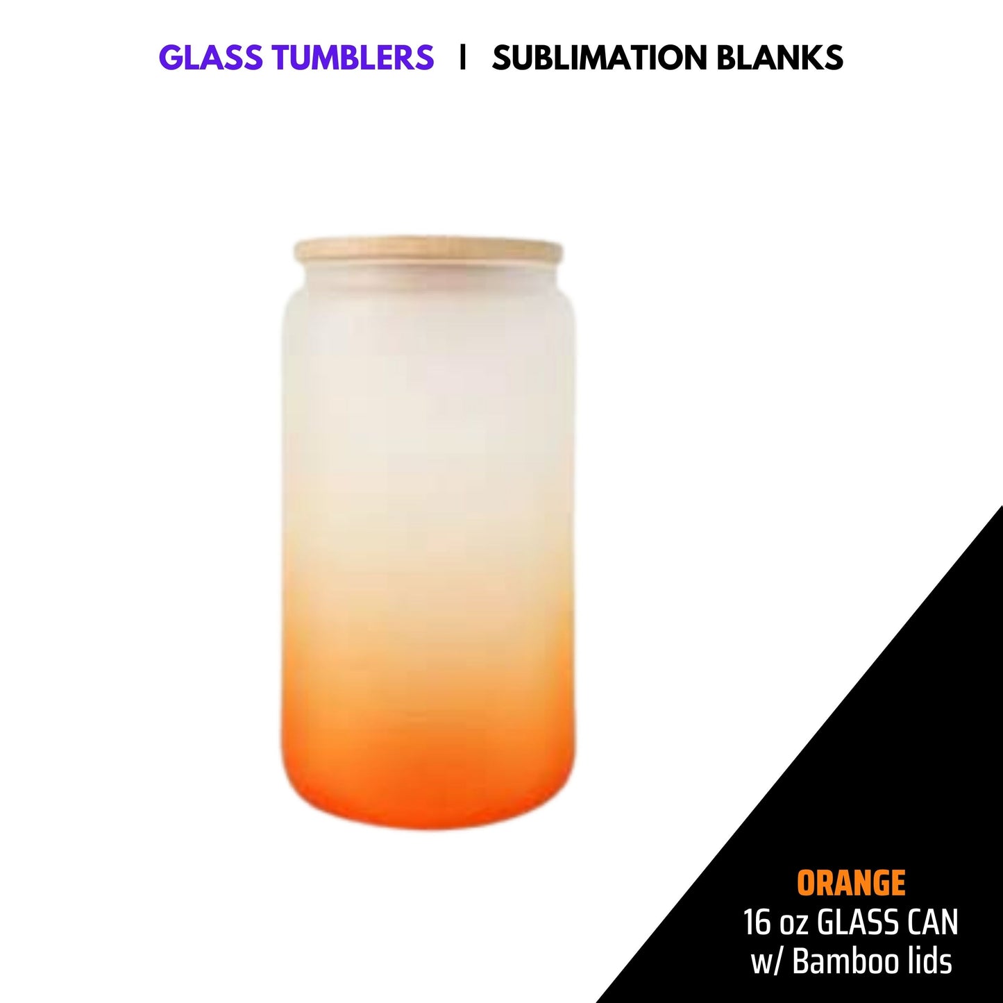 FROSTED GLASS CAN w/ BAMBOO LID - COLOR | 16oz Sublimation Glass