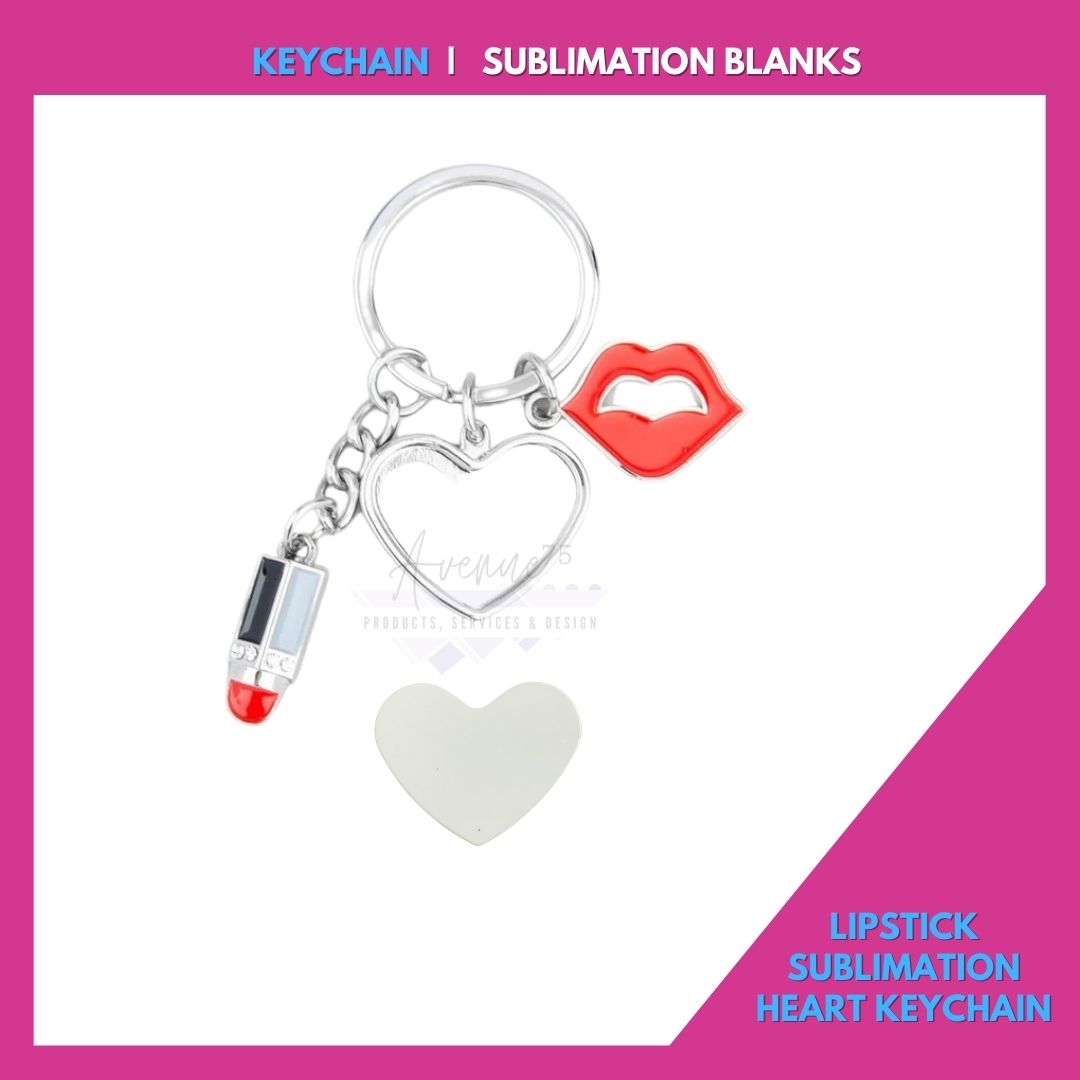 KEYCHAIN - LIPSTICK/LIPS SUBLIMATION HEART | Sublimation Blanks