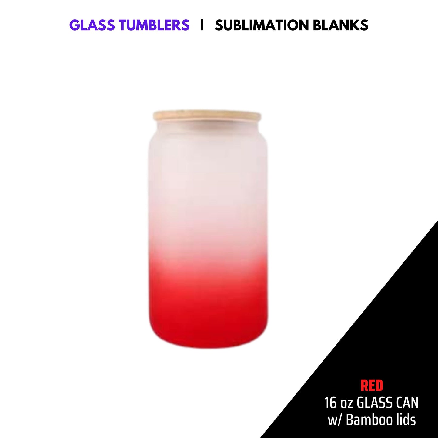 FROSTED GLASS CAN w/ BAMBOO LID - COLOR | 16oz Sublimation Glass
