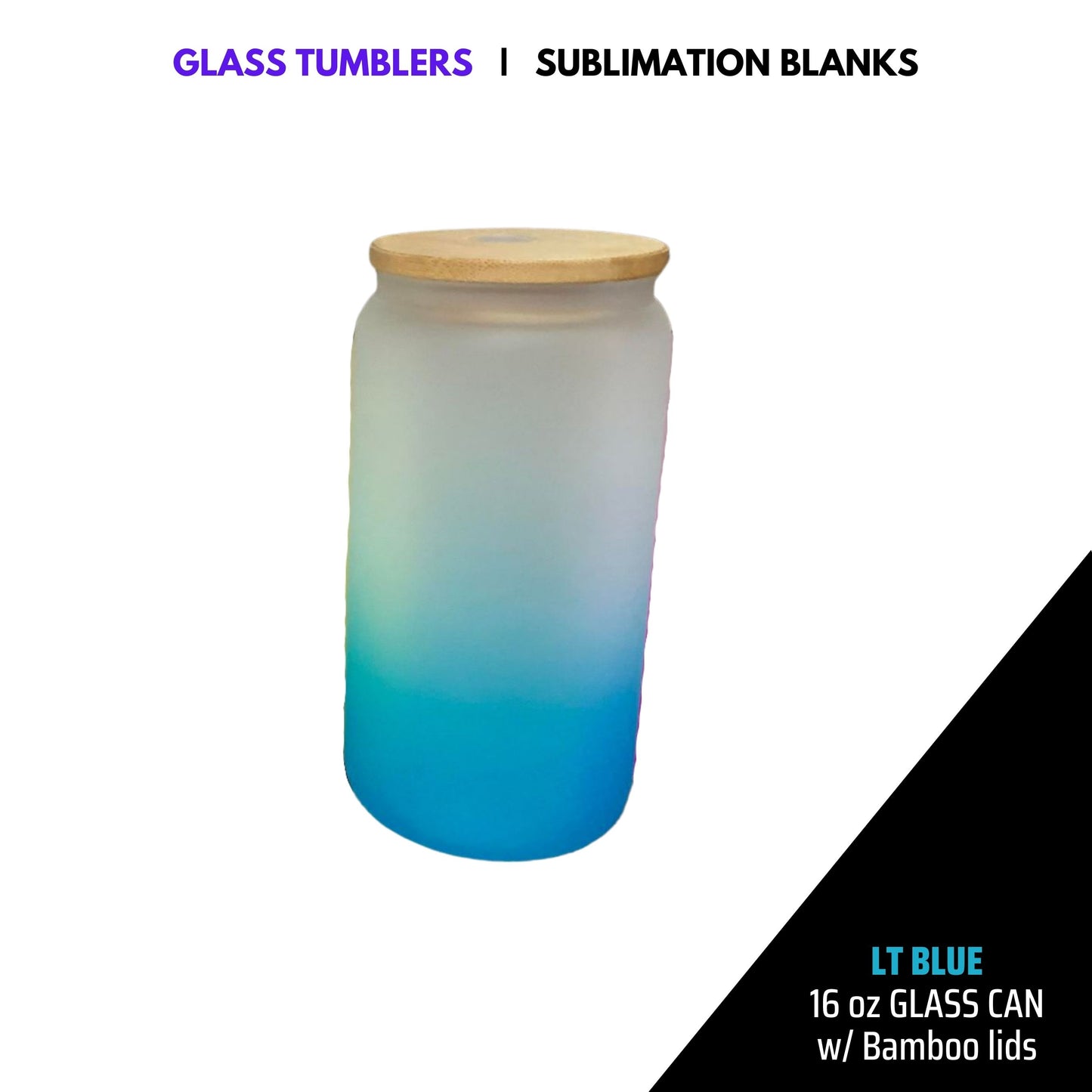FROSTED GLASS CAN w/ BAMBOO LID - COLOR | 16oz Sublimation Glass