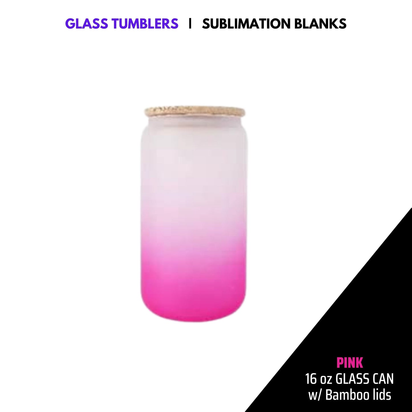 FROSTED GLASS CAN w/ BAMBOO LID - COLOR | 16oz Sublimation Glass