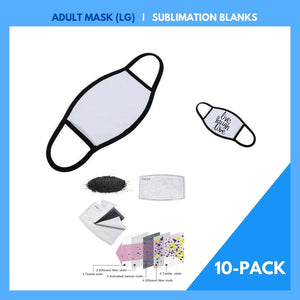 ADULT MASKS |  10 PACK - BLACK Trim Masks includes filters | SUBLIMATION BLANKS (lg)