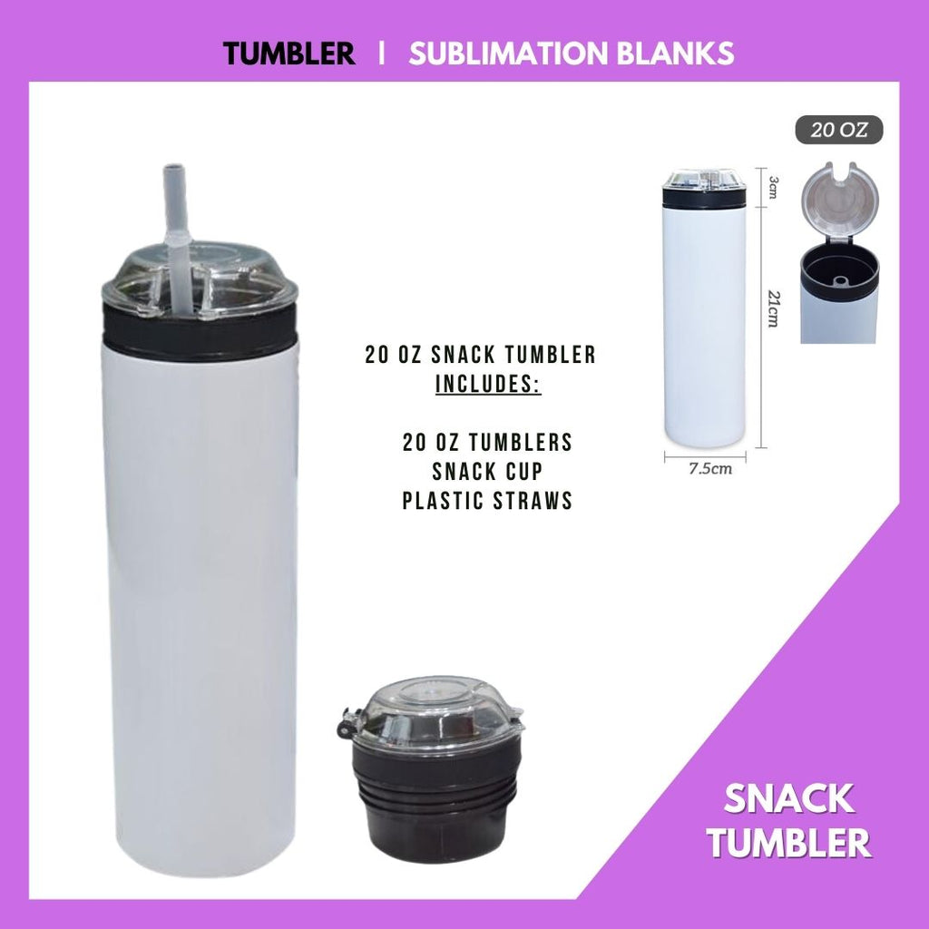 SNACK TUMBLER  20 OZ SKINNY SUBLIMATION TUMBLER – Avenue 75 Products,  Services & Design