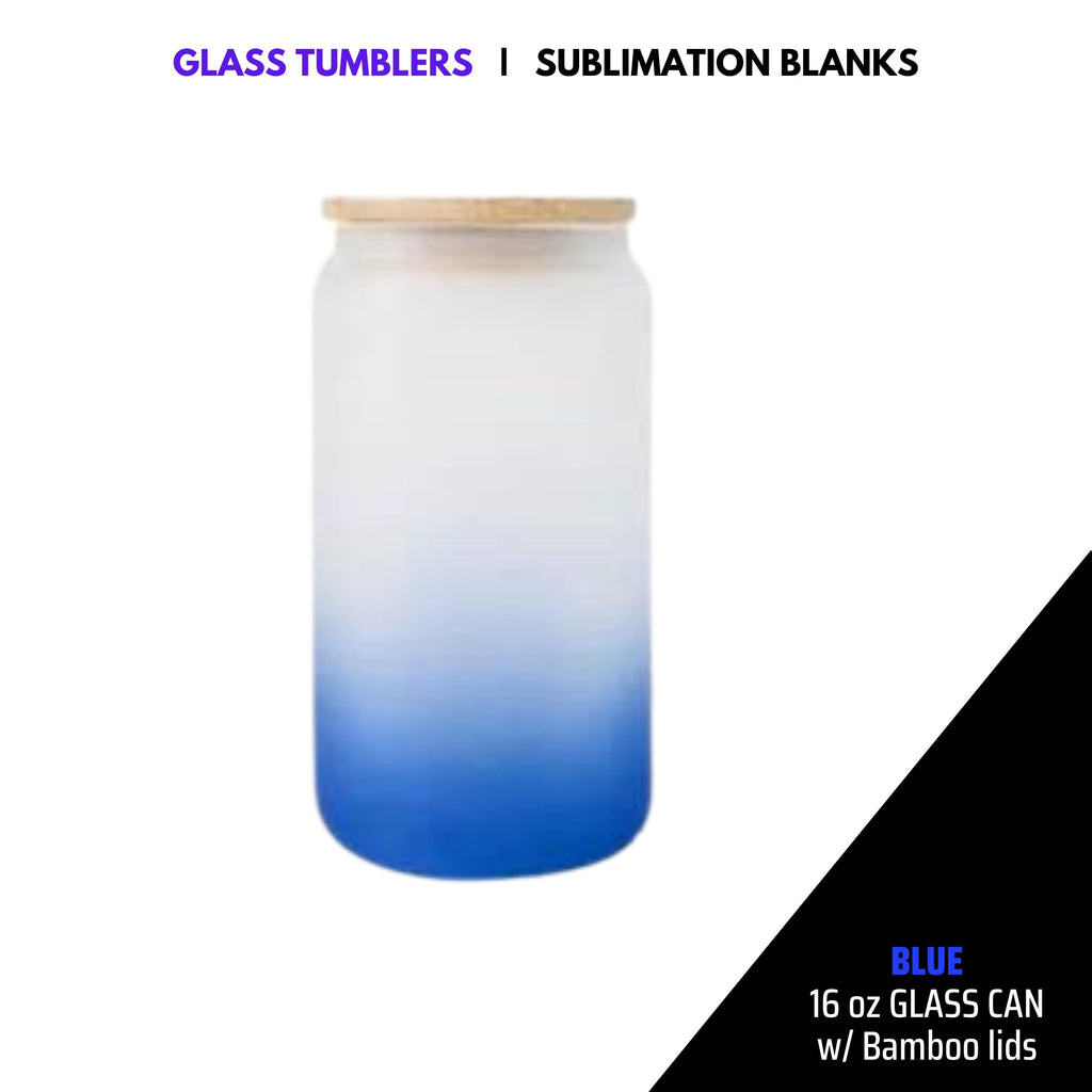 FROSTED GLASS CAN w/ BAMBOO LID - COLOR  16oz Sublimation Glass – Avenue  75 Products, Services & Design