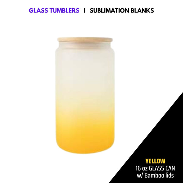 FROSTED GLASS CAN w/ BAMBOO LID - COLOR  |  16oz Sublimation Glass