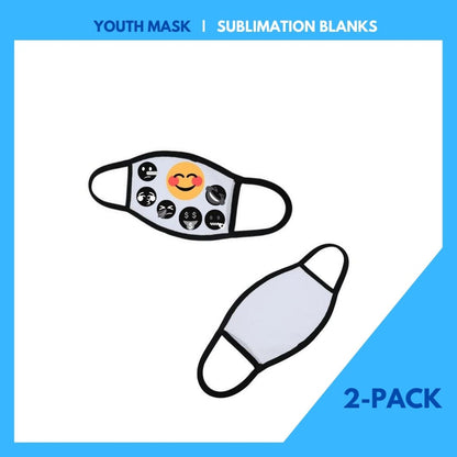 YOUTH MASK  |  2 PACK - BLACK Trim Masks includes filter  |  SUBLIMATION BLANKS